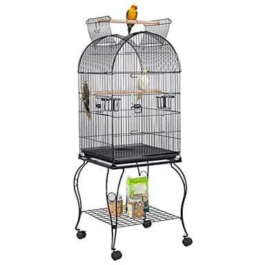 Yaheetech Cage Oiseau avec Toit Ouvert Voliere Oiseaux Interieur roulante sur roulettes avec Support Détachable pour Perruche Canaries Mandarin 59 x 59 x 150 cm Noir