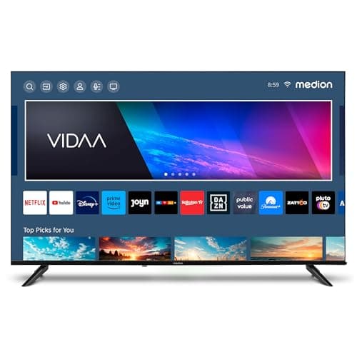 MEDION X14308 (MD 31640) Téléviseur 108 cm (43 Pouces) (Smart TV, 4K Ultra HD, HDR, VIDAA Store, Netflix, Prime Video, Disney+, DAZN, Paramount+, HbbTV, PVR, Bluetooth)