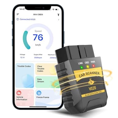 Journeyside OBD2 Diagnostic Voiture, Bluetooth Scanner Auto Diagnostic, Valise Diagnostic Auto Multimarque,Interroger Code Base de Données, Lecteur de Codes Moteur pour Plupart des Véhicules à Essence