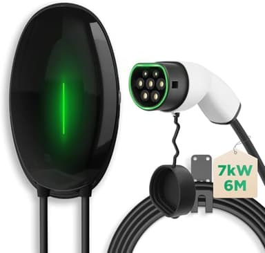 EIDYBOX Type 2 Wallbox pour Vehicule Electrique, 7,4KW Monophasé 32A Borne de Recharge avec Câble de 6M, Station de Recharge pour véhicules électriques à Domicile, Étanchéité IP66 Noir