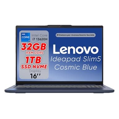 Lenovo Ideapad Slim5 PC portable, ordinateur portable i7 13620H, 32 Go RAM DDR5, SSD 1 To, écran 16" WUXGA IPS FHD+, ordinateur portable, ordinateur portable avec Win11 Pro, Wi-Fi 6, USB Thunderbolt