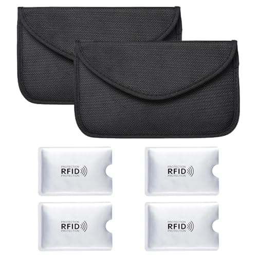 Lot de 2 pochettes de blindage de signal, 4 porte-cartes de blindage, pochette portable pour téléphone portable, en tissu Oxford, sac de protection de signal, convient pour les clés de voiture et les
