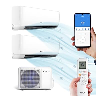 OBAMI - Climatiseur réversible fixe - Bi-split - 6200W - 21000BTU - 40m2 + 30m2 - Gaz R32-4D Airflow - Golden Fin - Wifi