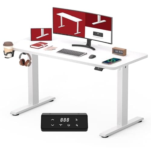 SANODESK QS1 Bureau Assis Debout Électrique 110x60 cm Plateau Complet, Bureau Debout Réglable en Hauteur, Panneau Clavier Contrôle à Fonctions Mémoires, Fonction de Rappel de Sédentarité, Blanc