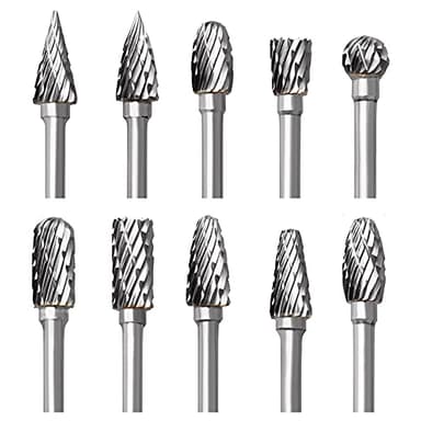 Jeu de Fraises en Carbure de Tungstène pour Dremel, 10 Pièces Fraises Rotatives à Double Coupe avec Tige de 1/8" pour Sculpture sur bois, Gravure, Perçage, Polissage, Travail du métal