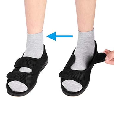 ITODA Femme Chaussures pour Diabétiques Pantoufles Orthopédiques en Viscoélastique Bout Ouvert Elargissement Chausson Réglable Antidérapant pour Pieds Gonflés Oedème Noir 2 EU 40 US 9