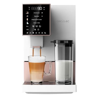 Cecotec Machine a Cafe Grain Cremmaet Compactccino White Rose.19 barres,Thermoblock, Grains de café fraîchement moulus avec Plug&Play,Réservoir de café de 150gr avec moulin,1,1 L d'eau, 400ml de lait