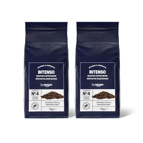 by Amazon Café en Grains Intenso, torréfaction poussée, 2kg, 2 lot de 1kg - Certifié Rainforest Alliance