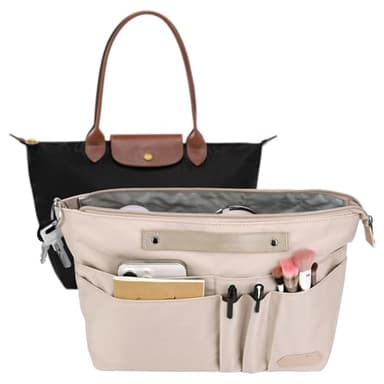 GADITIEK Organisateur Sac a Main, Organiseurs De Sacs à Main Polyester avec à Fermeture, Multi Poches Organisateur De Sac, Organiseur Sac a Main pour longchamp Sac pliage Femmes (Beige, L)
