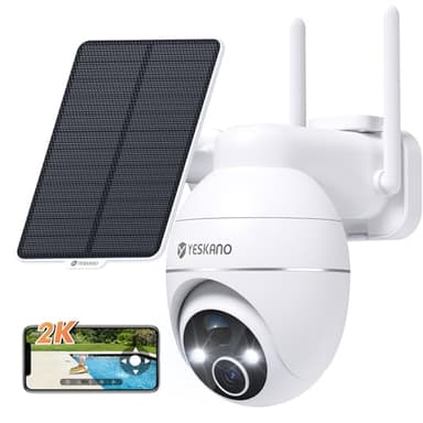 YESKANO 2K Camera Surveillance WiFi Exterieure sans Fil Solaire 360° PTZ Caméra Exterieur Solaire Batterie 2,4 GHz, Vision Nocturne Couleur, Détection PIR, Audio Bidirectionnel Blanc