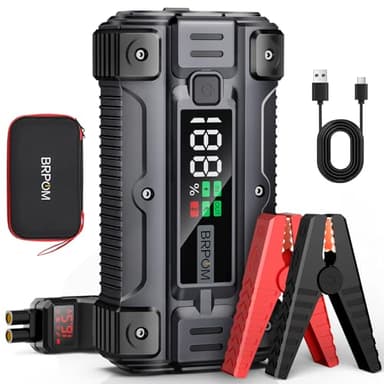 BRPOM Booster Batterie Voiture 5000A, 26800mAh Portable (Jusqu'à 8.5L Diesel & Tout Gaz), 12V Jump Starter, Démarreur de Batterie Avec Grand Ecran, QC 3.0
