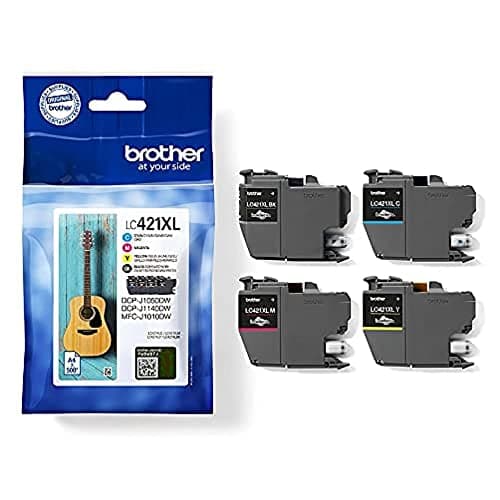 BROTHER LC421XLVAL, Pack de 4 Cartouches d'encre tranparentes Originales, Haute capacité, Noir, Cyan, Magenta, Jaune