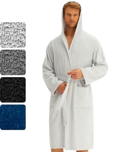 Morgenstern Peignoir de Bain Homme Eponge Coton Capuche Certifié OEKO-TEX® Gris Clair M