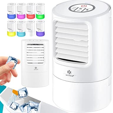 KESSER® Climatiseur mobile 4en1 Mini climatiseur avec 7 couleurs de LED | Ventilateur | Réservoir d'eau | Minuterie | 3 niveaux | Ionisateur Humidificateur | Refroidisseur d'air | Petit portable blanc