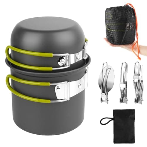 Set de Popote Bivouac, Casserole Camping Pliables en Aluminium, Vaisselle de Camping avec Couverts, Vaisselle D'extérieur pour Pique-Nique, Randonnée, Camping,Pots de Camping