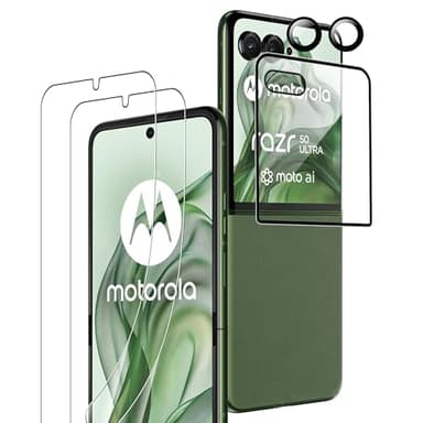 Rojeuinn pour Motorola Razr 50 Ultra/60 Ultra Verre Trempé,2 Pièces Protection Film Flexible+1 Pièces d'écran secondaire en Verre trempé+2 Pièces Caméra Arrière Verre Trempé Protecteur,sans Bulles