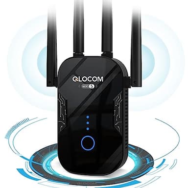 QLOCOM 2025 Nouveau Répéteur WiFi Puissant 1200Mbps, WiFi Booster Double Bande 5GHz & 2.4GHz Amplificateur WiFi Puissant avec WPS, WiFi Extender Compatible avec Toutes Les Box