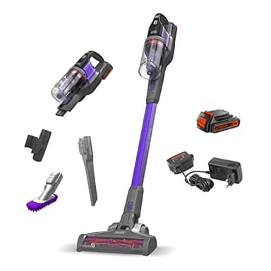 BLACK+DECKER Aspirateur Balai sans Fil, 3 Vitesses, Polyvalent et Flexible avec Suceur Plat et Brosse Spéciale Animaux, Autonomie: 58 Min, 650 ML, 18V, BHFEV182CP-QW