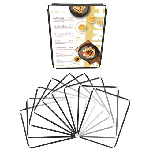 Belle Vous Protege Menu A4 (10 Pcs) - Porte Menu Restaurant 1 Page Double Face Style Américain - Pochette Menu Noires avec Coins Protecteurs - Protege Carte pour Restaurants, Bars, Cafés, Boissons