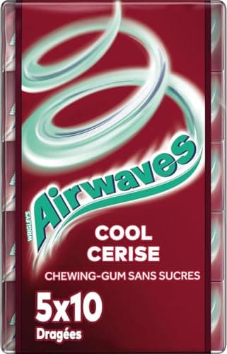 AIRWAVES - Chewing-gum goût Cool Cerise sans sucres - 5 paquets de 10 dragées - 70g