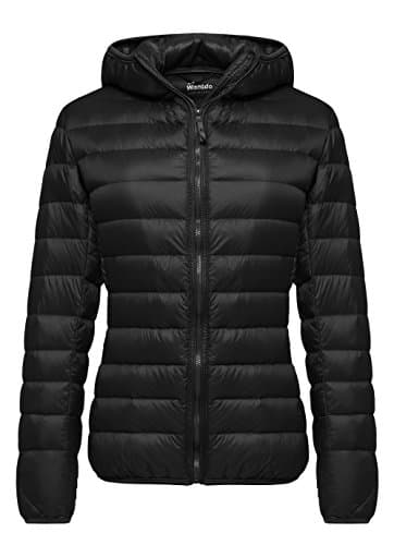 Wantdo Femme Veste en Duvet Manteau Matelassé à Capuche Léger Compressible Veste Coupe-Vent Isolée de Montagne à Capuche Mince Veste d'Extérieur Courte,Noir,M