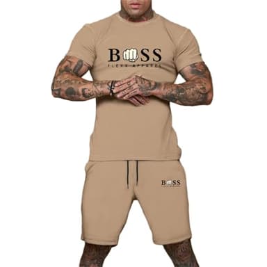 Générique Homme Ensemble Sets Ete Tenues Survêtement Costumes Plage Vacances 2 Pcs Décontracté Ensemble Short Tee Shirt Homme 2 Pièce T-Shirts à Manches Courtes