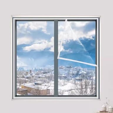 Film Isolant pour Fenêtre Contre le Froid,Film de Vitrage Isolant,Film d'Isolation Transparent,Thermique Film de Survitrage,Anti Froid d'Hiver Découpe,avec Ruban Magique (25x25cm/9.8"x9.8")