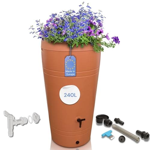 YourCasa Récipient pour Eau de Pluie en Plastique, 230 l, Design Decore - tonneau/réservoir d'eau de Pluie - avec Robinet - récupérateur Eau de Pluie - collecteur Eau de Pluie (Terre Cuite)