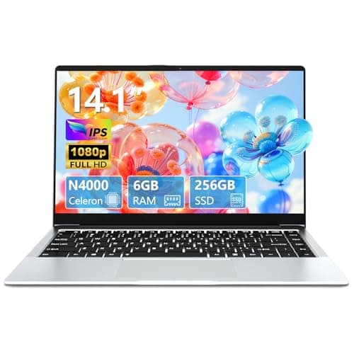 rumlawn Ordinateur Portable Celeron N4000, PC Portable 14,1 Pouces, Carte Graphique UHD 600, 6Go RAM, 256Go SSD (Développer to 1TB), Laptop Win11/5000 mAh/Carte TF/Wi-FI 5/BT5.0/HDMI