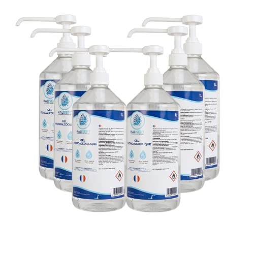 KALISEPT - Gel Hydroalcoolique Bactéricide Fongicide Virucide - Alcool végétal - 6 X 1L Gel Désinfectant, Ne Colle Pas