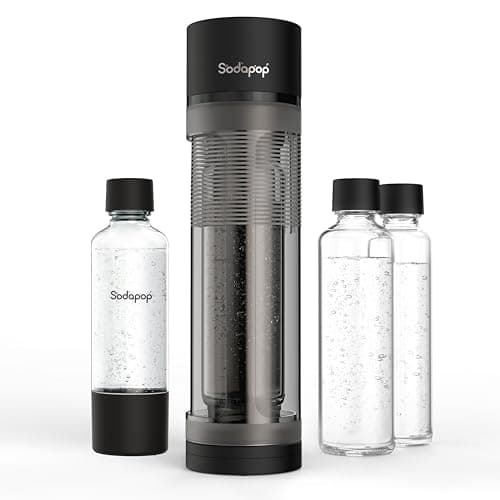 Sodapop Machine à gazéifier Logan, avec 2 bouteilles en verre (850 et 600 ml) et 1 bouteille en PET (850 ml), noir mat, hauteur 42,6 cm, sans cylindre de CO₂