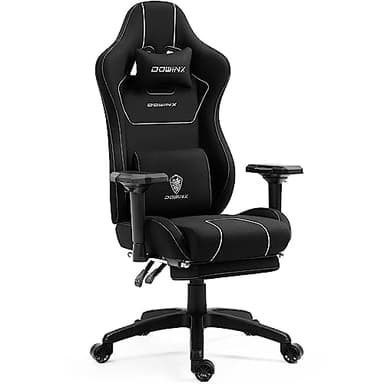Dowinx Chaise Gaming Tissu Fauteuil de Bureau Game PC avec Repose Pieds, Chaise Gamer avec Support Lombaire de Massage, Ergonomique Siege Gamer avec Appui tête, Noir