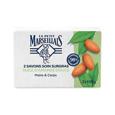 Le Petit Marseillais | Savon Soin Surgras Huile d'Amande Douce (2 pains de 100 g) – Savon solide mains & corps avec 98 % d'ingrédients d'origine naturelle – Emballage en papier recyclable