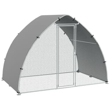 PawHut Grand enclos poulailler chenil volière extérieure 5,75m² Toit Anti-UV, Parc grillagé 3,04L x 1,9l x 2,2H m, Toit Anti-UV, Acier galvanisé, Porte verouillable, argenté