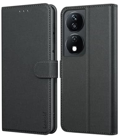 Leacckl Coque pour Honor X7b / Honor 90 Smart (Pas pour Honor 90 5G), Etui Protection Housse Premium en Cuir PU Portefeuille, [Ranges Cartes] Pochette Fermeture Magnétique, Noir
