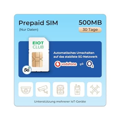 EIOTCLUB Carte SIM Prépayée pour Caméra de Surveillance, Caméra de Chasse, WiFi Router, 5G/4G LTE, Compatible avec Les réseaux Bouygues, Orange, Digicel et Free Mobile, Carte SIM Uniquement données