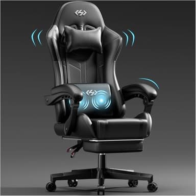 HLFURNIEU Chaise Gaming Massante, Fauteuil Gaming avec Coussin à Ressorts Ensachés, Chaise Gamer avec Coussin Lombaire Massant et Repose-Pieds, Appui-tête, Siège Gaming Noir