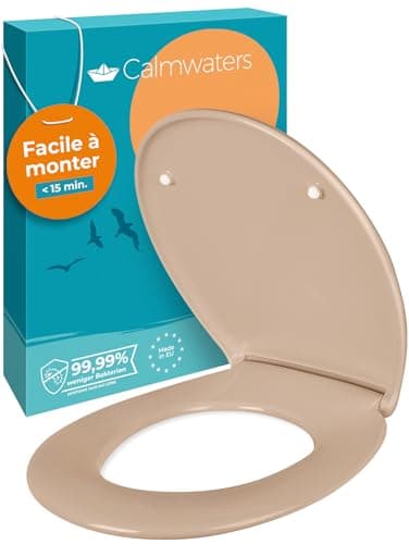 Calmwaters® Premium siège de toilette installation facile, jusqu'à 250 kg, Made in EU, duroplast antibactérien, double mécanisme soft-close, 2 options de fixation, amovible, ovale, beige