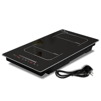 Plaque Induction 2 Feux avec Prise, DELITEER Plaque de Cuisson Induction avec Cadre, Zone Flexible pour Gril, Slider Touch, Verrou de Sécurité, 30CM Encastrable Table de Cuisson, Fiche 230V