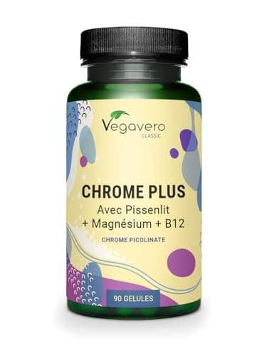 CHROME 250 µg | Avec Pissenlit, Magnésium, Vit B12 | 3 Mois | GLYCEMIE + METABOLISME | Biodisponibilité Elevée | Vegan et Sans Additifs | Vegavero®