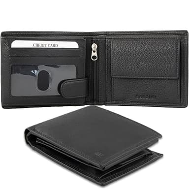 Garzini - Portefeuille Homme Cuir - Porte Monnaie Classique- 15 Cartes et Poche à Billets et Pièces - Porte Carte Blocage RFID - Idee Cadeau Homme - Noir