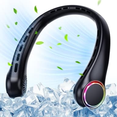 Ultralent Ventilateur de cou - 4000 mAh - USB - Silencieux - 3 vitesses - Lumière LED - Portable - Pour l'extérieur, l'intérieur, le camping, les voyages, le sport - Noir