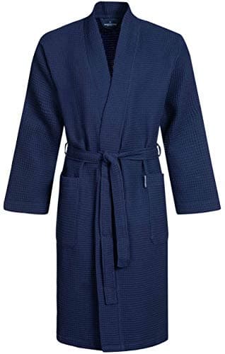 Morgenstern Peignoir de Bain Homme Coton Été Lux Gaufré Piqué Robe de Chambre Waffle Léger Bleu foncé M Medium Taille 50
