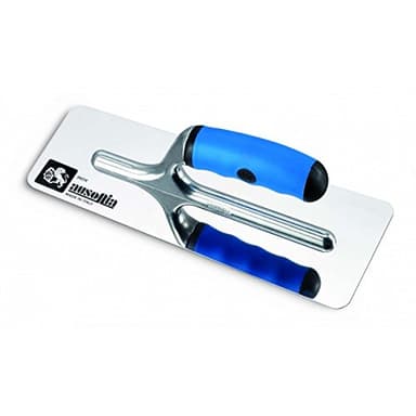 AUSONIA - TALOCHE POUR STUC AVEC FINITION TRÈS POLIE ET LAME EN ACIER INOX TRAPÉZOÏDALE À BORDS ARRONDIS 20X08, MANCHE EN CAOUTCHOUC BI-MATIÈRE
