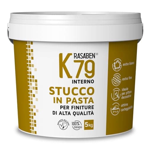 RASABEN - Stuc blanc en pâte K79 prêt à l'emploi, extra fin pour finitions de qualité, excellente ponçabilité, idéal pour les peintures décoratives, usage intérieur, fabriqué en Italie, pot de 5 kg