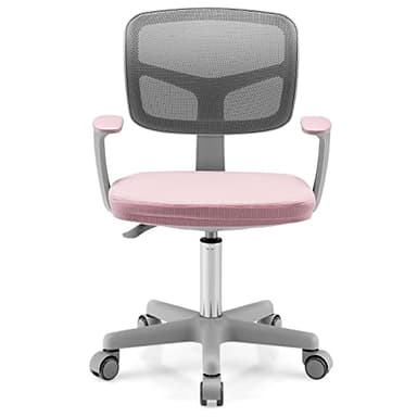 GOPLUS Chaise de Bureau pour Enfant, Chaise d’Étude avec Dossier Ergonomique et Siège Pivotant à 360°, Hauteur Réglable, pour Chambre d’Enfant, Capacité de Charge Max 150 Kg (Rose)