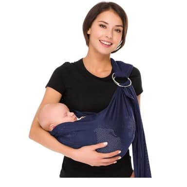 CUBY Babycare Echarpes de portage Réglable avec Double Acier Inoxydable Anneau, écharpe de Portage avec Maille Respirante, Sling Porte-bébé pour les Nouveau-nés et les Enfants jusqu'à 15kg (Bleu)