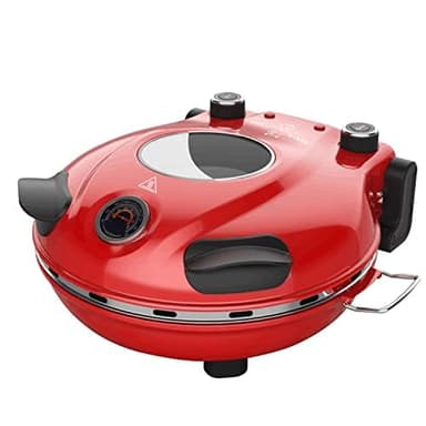 Klaif Four à Pizza Electrique, Thermomètre Visible & Fenêtre en Verre, 4 Minutes Four à Pizza avec Pierre Céramique 31 cm, 5 Niveaux de Température Max 420°C, 1200W Rouge
