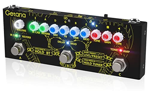 Getaria Pédale d'effets pour Guitare avec Processeur Multi-effets Portable avec chargeur IR, édition, stockage, Bluetooth, enregistrement, accordeur, casque/amplificateur 3,5 mm, batterie intégrée