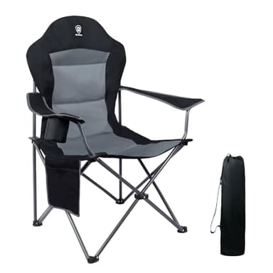 EVER ADVANCED Chaise Pliante Camping Charge Max de 150 kg Confortable Chaise de Jardin Exterieur Pliable Geante avec Dossier Haut, Porte-Gobelet et Sac Rembourrée Accoudoirs Réglables Legere